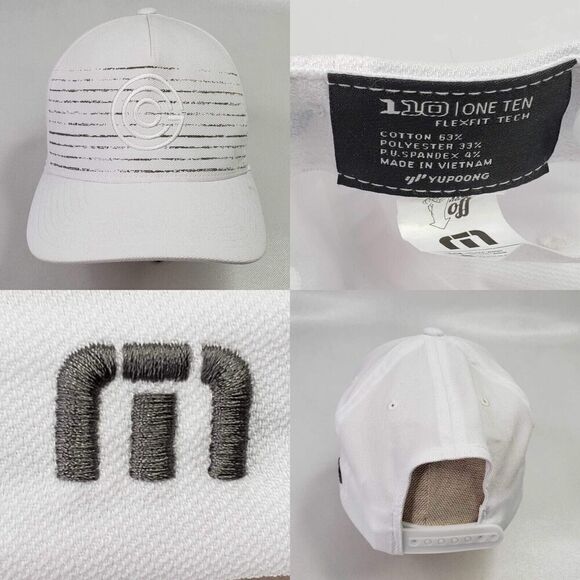 Travis Mathew FlexFit Tech 110 One Ten Hat Cap Mens OS White Strapback Stripe - Picture 1 of 12